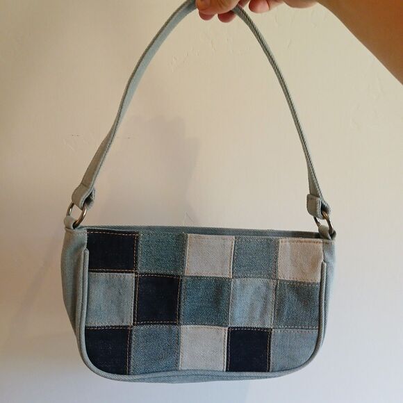 Y2K American Eagle Patchwork Blue Denim Shoulder Bag Jean Purse 5.5"x10" - Picture 2 of 11